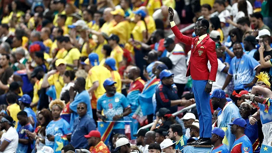Michel Kuka Mboladinga, más conocido como Lumumba Vea, en el partido entre Colombia y República Democrática del Congo